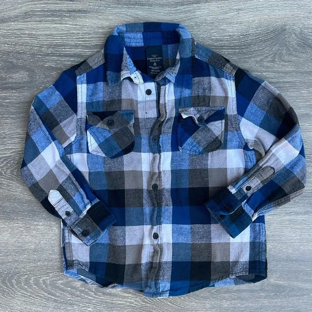 Faded Glory Flannel Plaid Long Sleeve Shirt, blue/grey